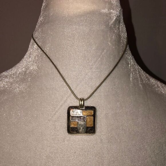 Short Silver Tone Modern Art Sparkly Pendant Artisan Made One of a Kind Piece - Picture 2 of 5